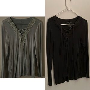 2/$15 Long Sleeve Soft & Sexy Tees in Light Blue & Charcoal Gray